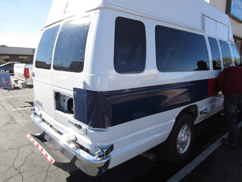 VA Shuttle with blue vinyl strip