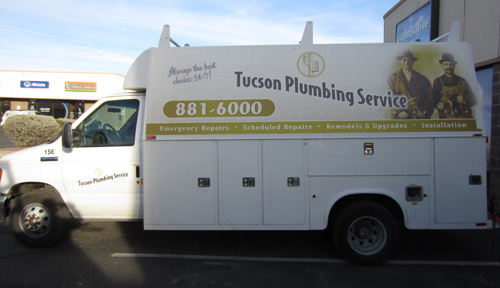 Tucson Plumbing Truck Before Vinyl Removal