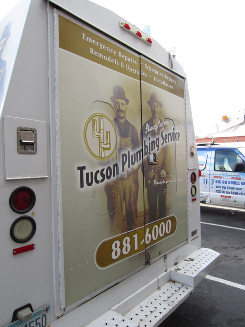 Tucson Plumbing Truck Before Vinyl Removal