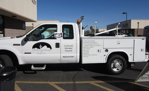 Del Oro Landscaping Truck Vinyl During Install 