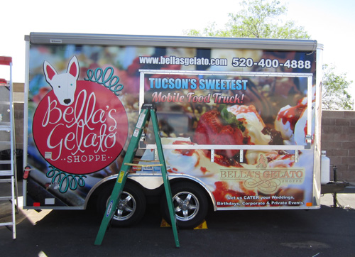 Bellas Gelato Concession Trailer Wrap Progress