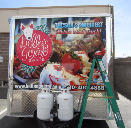 Bellas Gelato Concession Trailer Wrap Progress