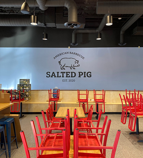 Salted Pig BBQ vinyl install